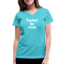 Fueled by Wine Women's V-Neck T-Shirt - aqua