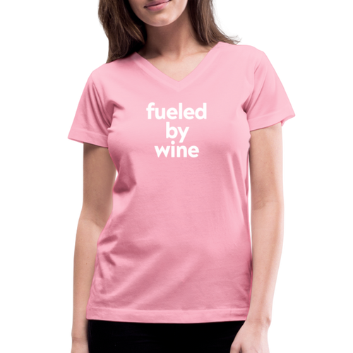 Fueled by Wine Women's V-Neck T-Shirt - pink